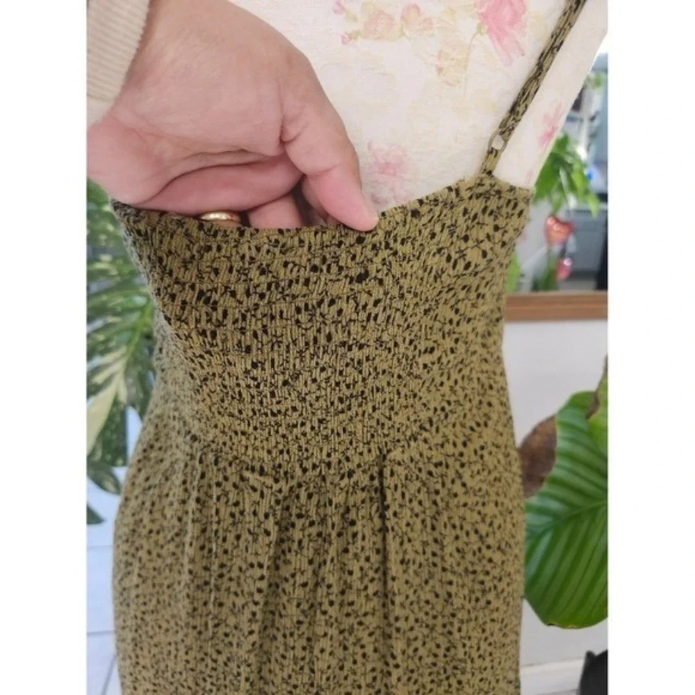Cotton On Olive Floral Mini Slip Dress Women's‎ Smocked Ruffle Y2K Cottagecore